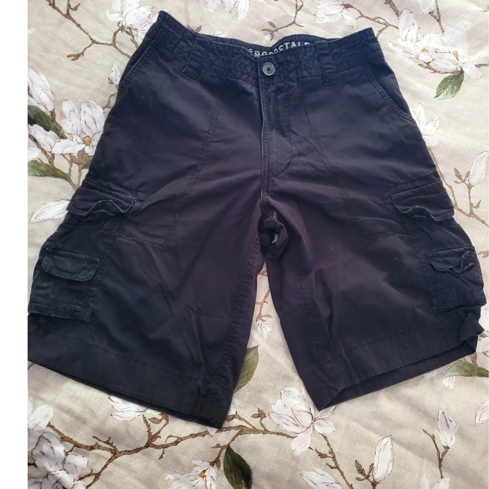 Aeropostale Cargo Shorts Black 100% Cotton Multi-Pocket Outdoor Casual Mens 28